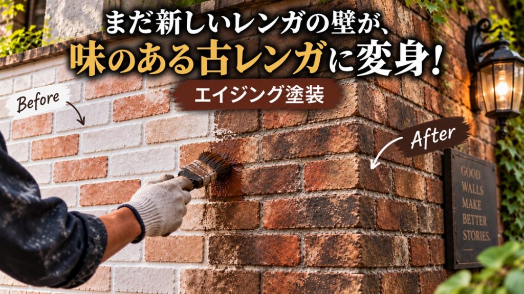 まだ新しいレンガの壁が、味のある古レンガに変身！エイジング塗装